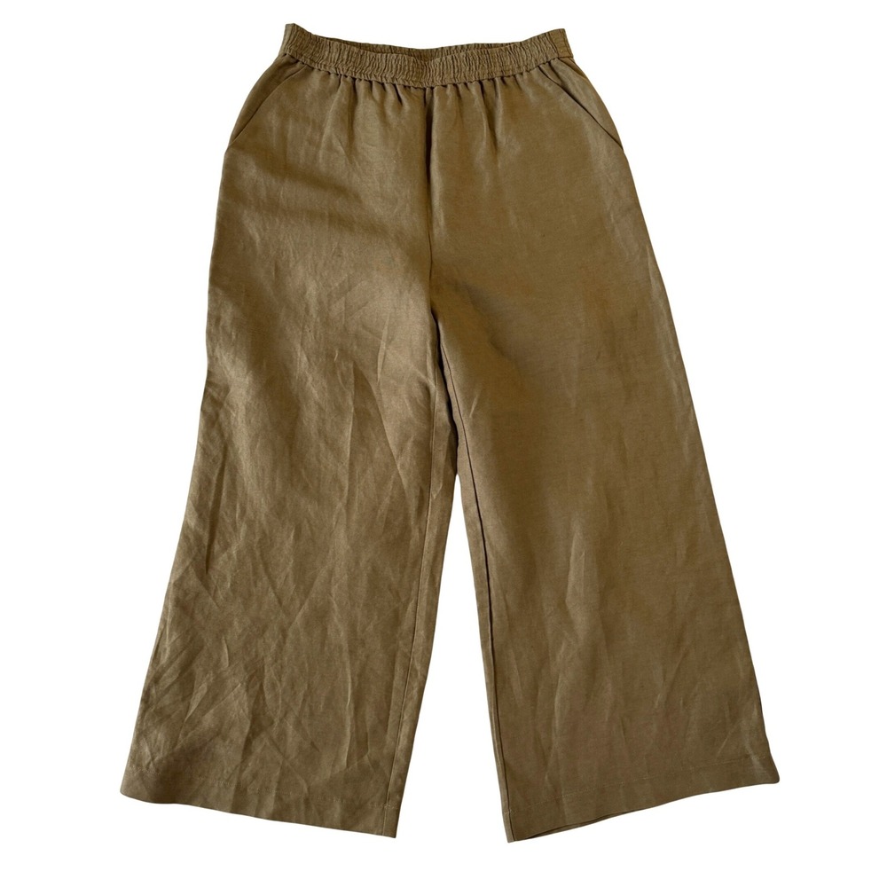 VETTA Tan Tencel Linen Blend Wide Leg Elastic Waist Pants sz S Made in USA -NWOT